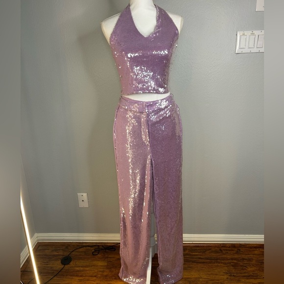 ✨ ROTATE Birger Christensen Lavender Sequin Halter Top & Pants Set | NWT ✨ - Picture 11 of 11
